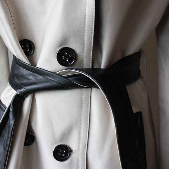 NWT Calvin Klein Trench Coat with Vegan Leather Contrast – Size L, Belted - Picture 2 of 16